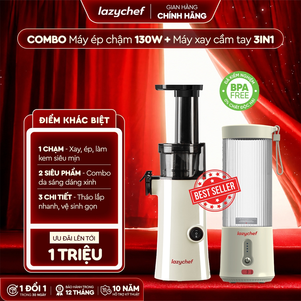 [Chạm Chill] Máy ép chậm 130w + Máy xay cầm tay 3in Lazychef