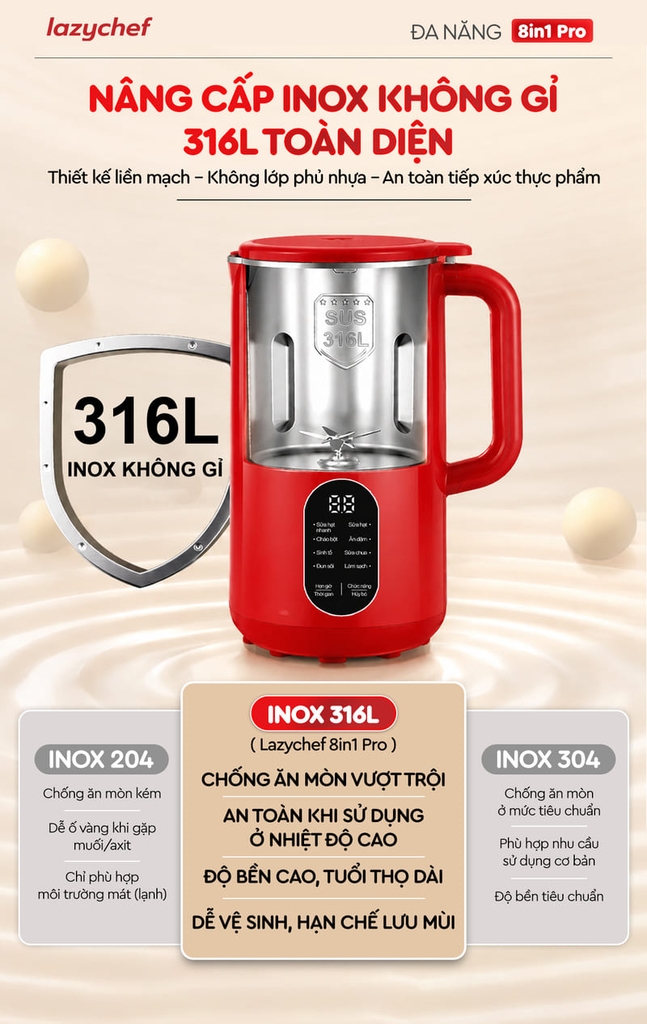 MÁY XAY NẤU ĐA NĂNG 8IN1 LAZYCHEF LC-05SH – INOX 316L CAO CẤP , 12 LƯỠI DAO ĐA TẦNG CÔNG NGHỆ ĐỨC