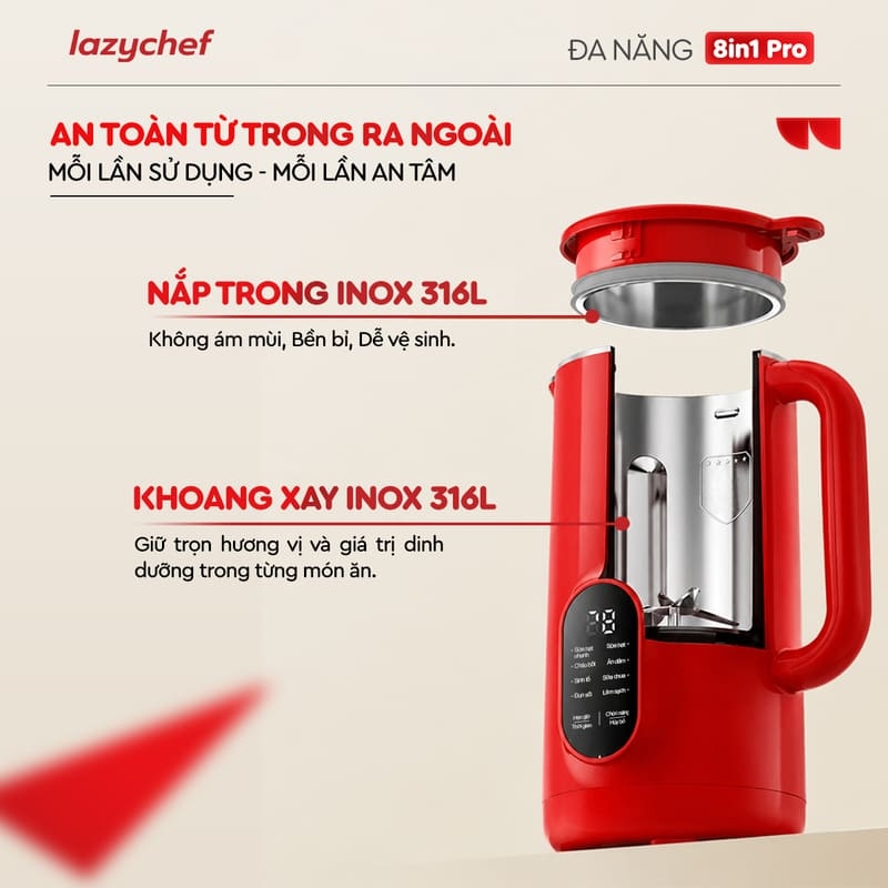 MÁY XAY NẤU ĐA NĂNG 8IN1 LAZYCHEF LC-05SH – INOX 316L CAO CẤP , 12 LƯỠI DAO ĐA TẦNG CÔNG NGHỆ ĐỨC