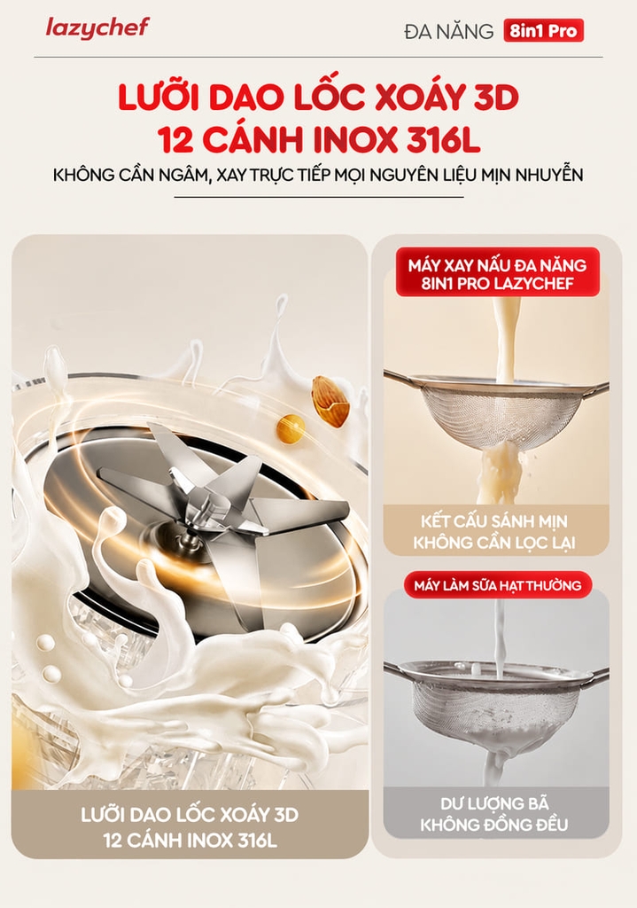 MÁY XAY NẤU ĐA NĂNG 8IN1 LAZYCHEF LC-05SH – INOX 316L CAO CẤP , 12 LƯỠI DAO ĐA TẦNG CÔNG NGHỆ ĐỨC