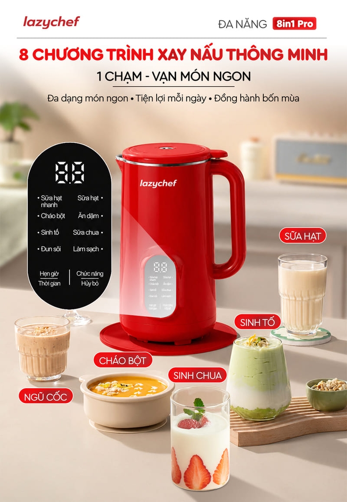 MÁY XAY NẤU ĐA NĂNG 8IN1 LAZYCHEF LC-05SH – INOX 316L CAO CẤP , 12 LƯỠI DAO ĐA TẦNG CÔNG NGHỆ ĐỨC