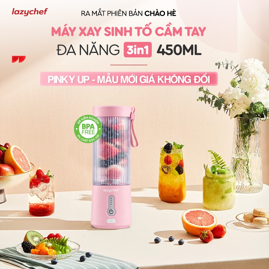 [PHIÊN BẢN MÀU HỒNG MỚI NHẤT] MÁY XAY TÍCH ĐIỆN ĐA NĂNG 3IN1 LAZYCHEF 450ML