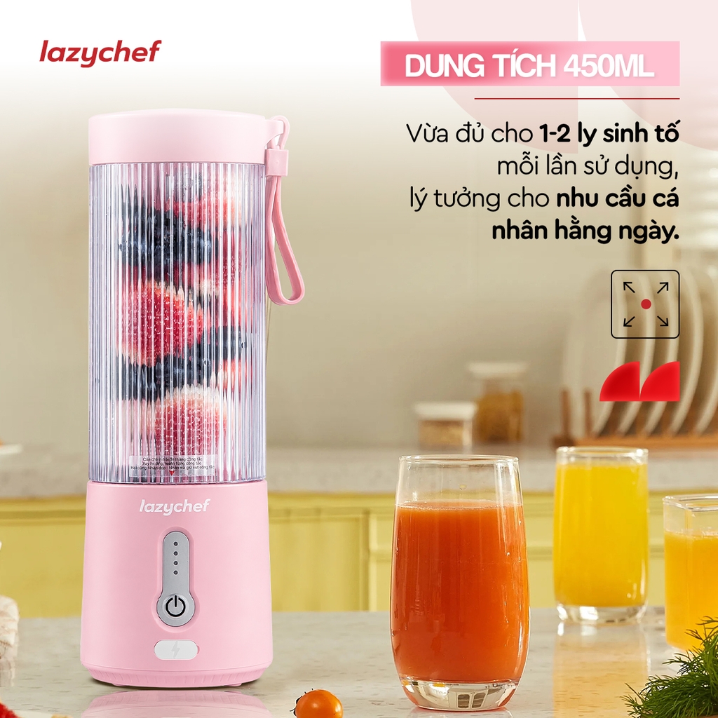 [PHIÊN BẢN MÀU HỒNG MỚI NHẤT] MÁY XAY TÍCH ĐIỆN ĐA NĂNG 3IN1 LAZYCHEF 450ML
