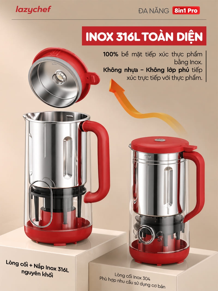 MÁY XAY NẤU ĐA NĂNG 8IN1 LAZYCHEF LC-05SH – INOX 316L CAO CẤP , 12 LƯỠI DAO ĐA TẦNG CÔNG NGHỆ ĐỨC