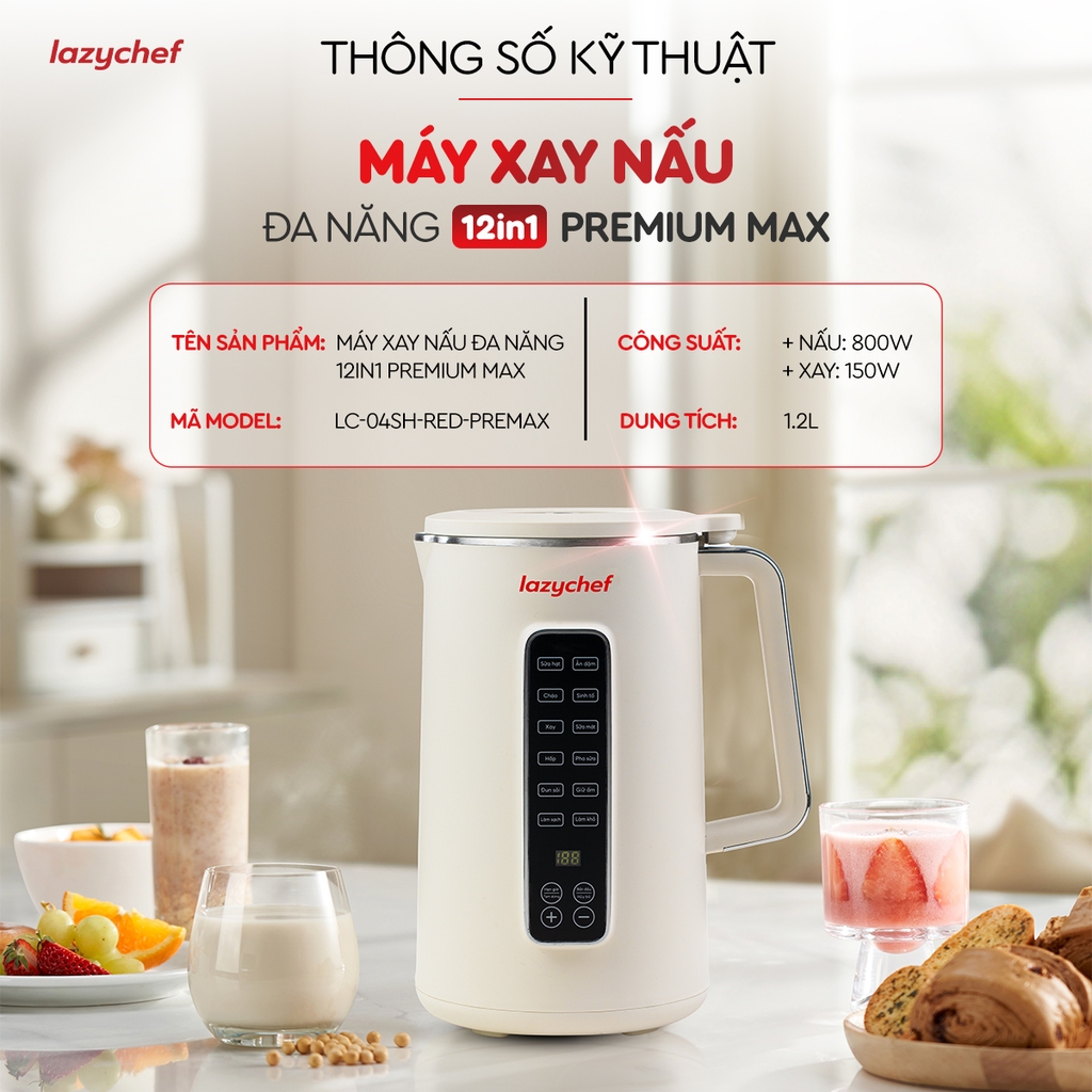 |CÓ GIỌNG NÓI TIẾNG VIỆT| MÁY XAY NẤU ĐA NĂNG 12IN1 PREMIUM MAX TÍCH HỢP GIỌNG NÓI LAZYCHEF