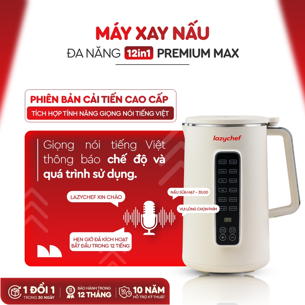 |CÓ GIỌNG NÓI TIẾNG VIỆT| MÁY XAY NẤU ĐA NĂNG 12IN1 PREMIUM MAX TÍCH HỢP GIỌNG NÓI LAZYCHEF