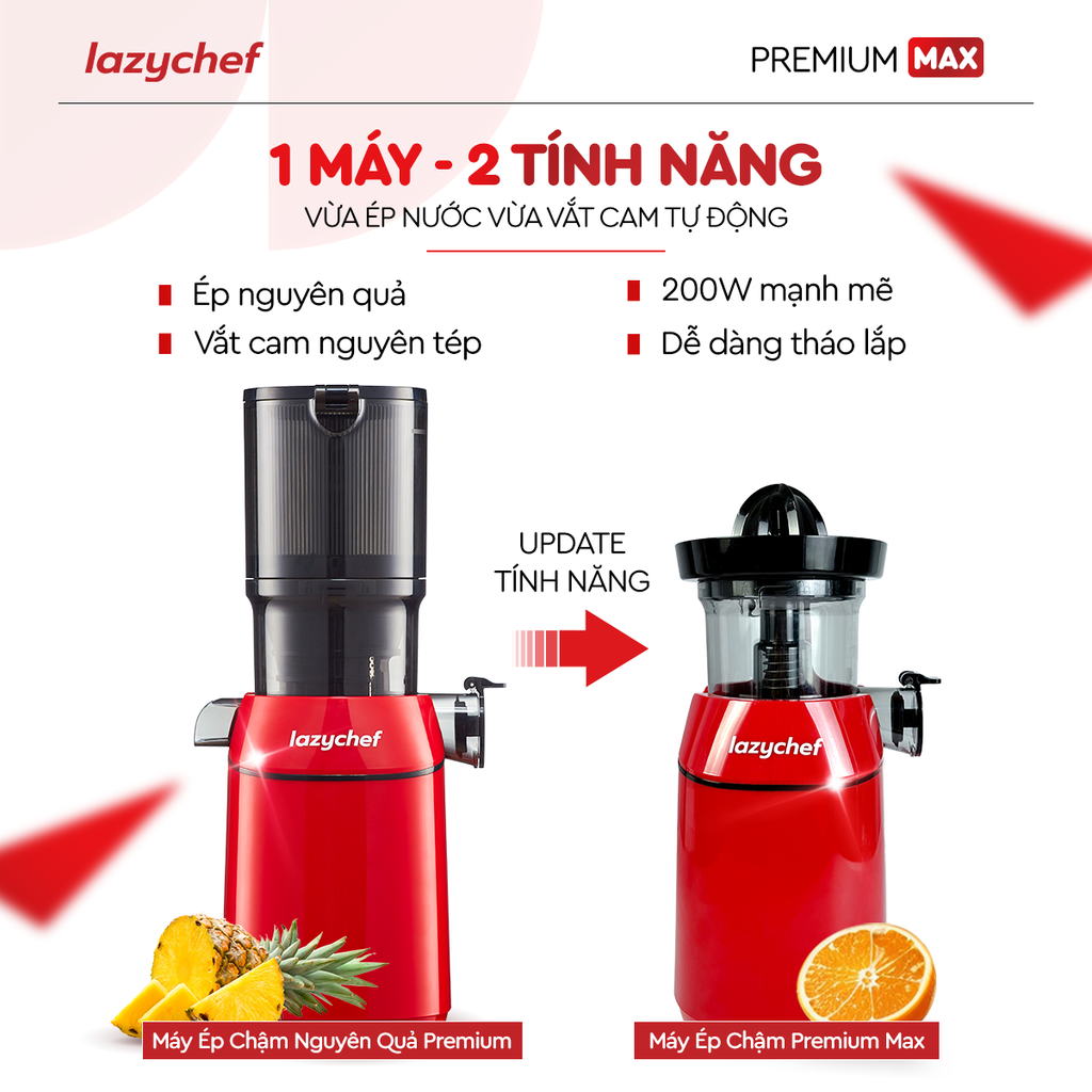 |PHIÊN BẢN CẢI TIẾN TÍCH HỢP VẮT CAM| MÁY ÉP CHẬM PREMIUM MAX LAZYCHEF