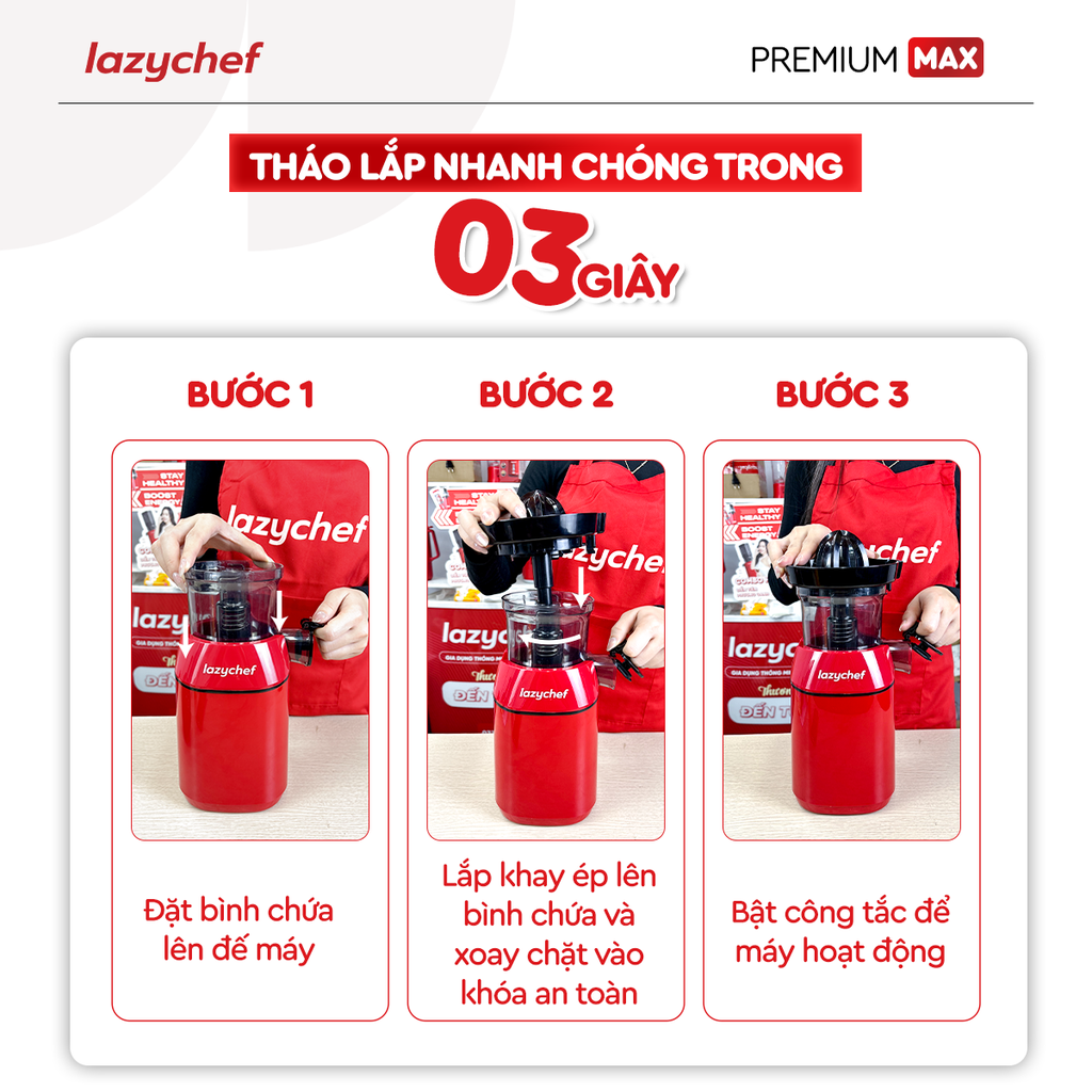 |PHIÊN BẢN CẢI TIẾN TÍCH HỢP VẮT CAM| MÁY ÉP CHẬM PREMIUM MAX LAZYCHEF