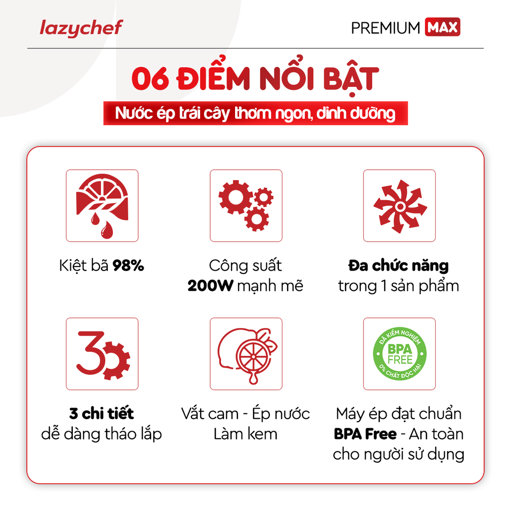 |PHIÊN BẢN CẢI TIẾN TÍCH HỢP VẮT CAM| MÁY ÉP CHẬM PREMIUM MAX LAZYCHEF
