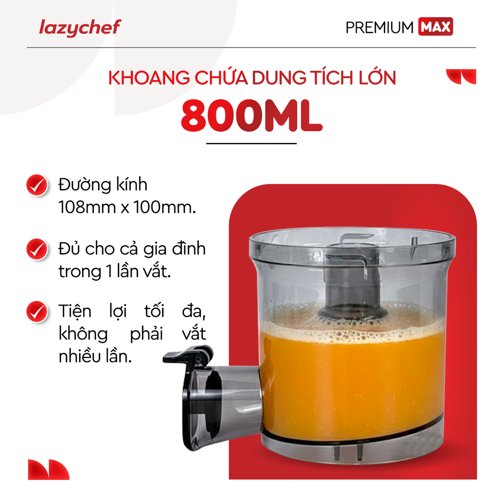 |PHIÊN BẢN CẢI TIẾN TÍCH HỢP VẮT CAM| MÁY ÉP CHẬM PREMIUM MAX LAZYCHEF