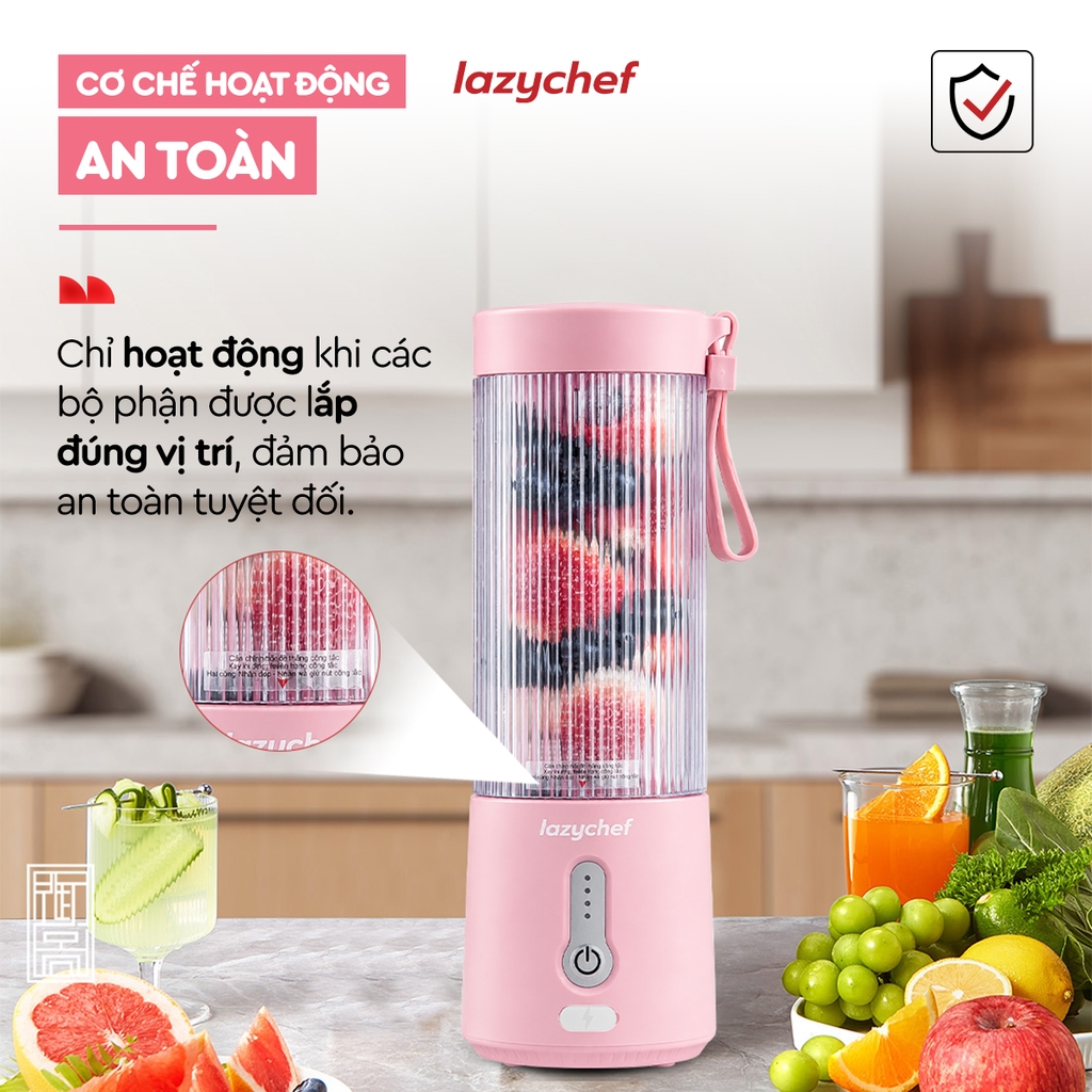 [PHIÊN BẢN MÀU HỒNG MỚI NHẤT] MÁY XAY TÍCH ĐIỆN ĐA NĂNG 3IN1 LAZYCHEF 450ML