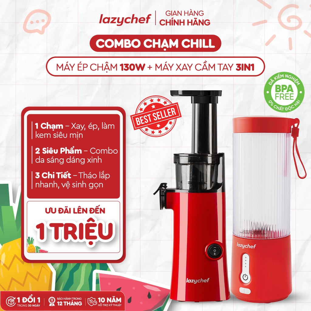 [Chạm Chill] Máy ép chậm 130w + Máy xay cầm tay 3in Lazychef