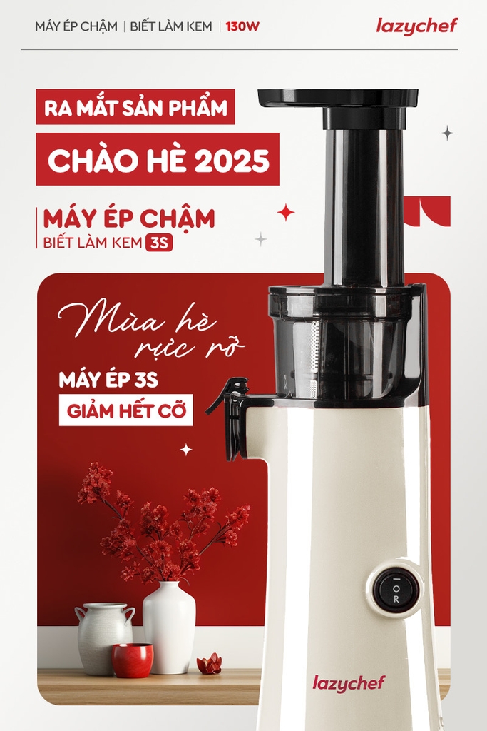 |PHIÊN BẢN MÀU KEM| MÁY ÉP CHẬM BIẾT LÀM KEM 130W LAZYCHEF