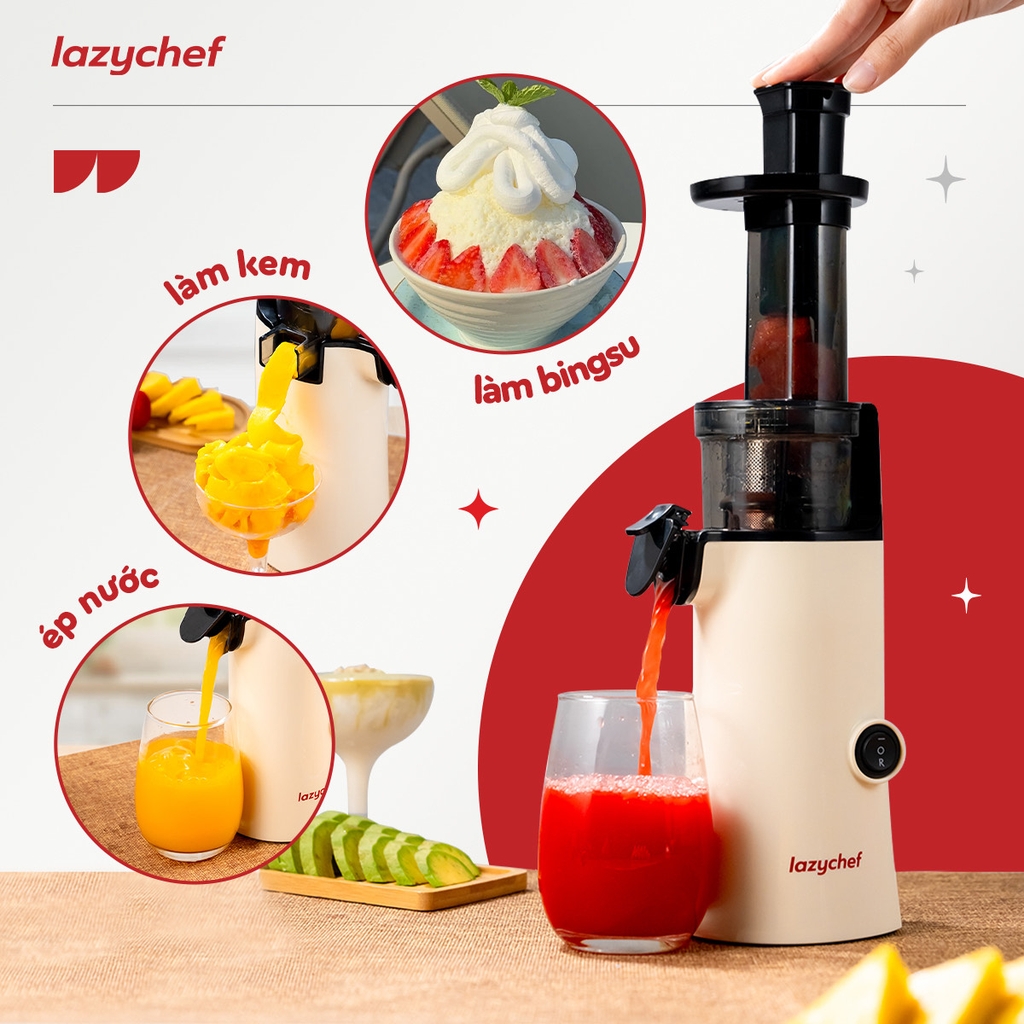 |PHIÊN BẢN MÀU KEM| MÁY ÉP CHẬM BIẾT LÀM KEM 130W LAZYCHEF