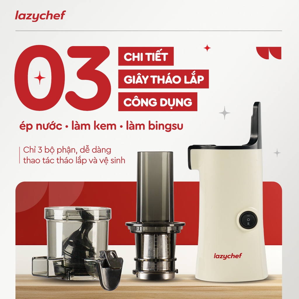 |PHIÊN BẢN MÀU KEM| MÁY ÉP CHẬM BIẾT LÀM KEM 130W LAZYCHEF