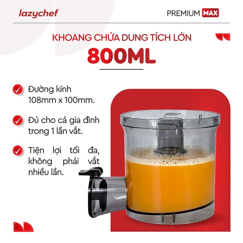 PHIÊN BẢN CẢI TIẾN TÍCH HỢP VẮT CAM - MÁY ÉP CHẬM PREMIUM MAX LAZYCHEF