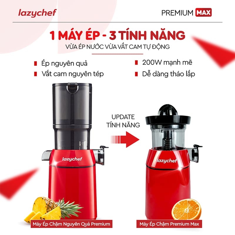 PHIÊN BẢN CẢI TIẾN TÍCH HỢP VẮT CAM - MÁY ÉP CHẬM PREMIUM MAX LAZYCHEF