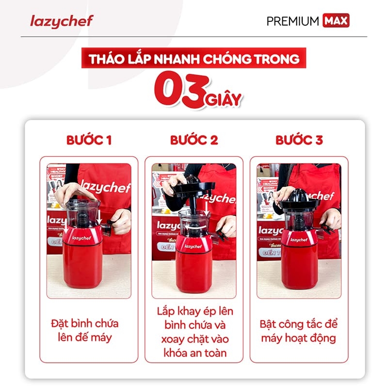 PHIÊN BẢN CẢI TIẾN TÍCH HỢP VẮT CAM - MÁY ÉP CHẬM PREMIUM MAX LAZYCHEF