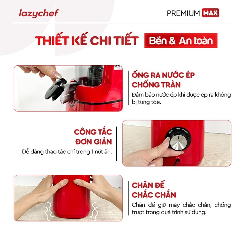 PHIÊN BẢN CẢI TIẾN TÍCH HỢP VẮT CAM - MÁY ÉP CHẬM PREMIUM MAX LAZYCHEF
