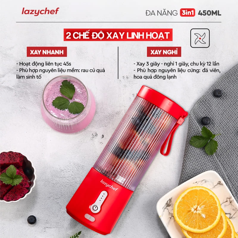 MÁY XAY TÍCH ĐIỆN ĐA NĂNG 3IN1 LAZYCHEF 450ML