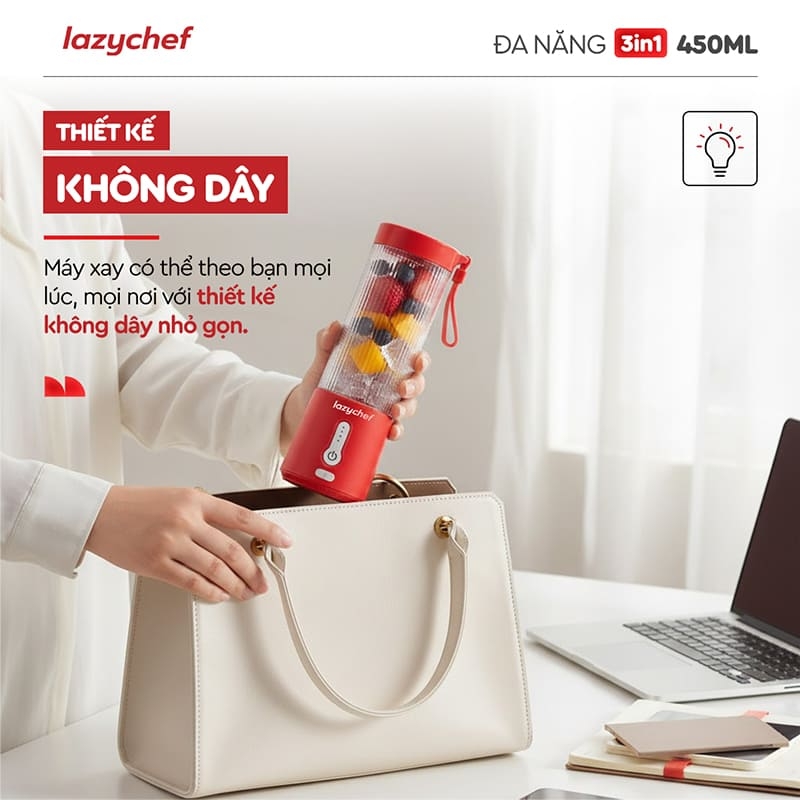 MÁY XAY TÍCH ĐIỆN ĐA NĂNG 3IN1 LAZYCHEF 450ML