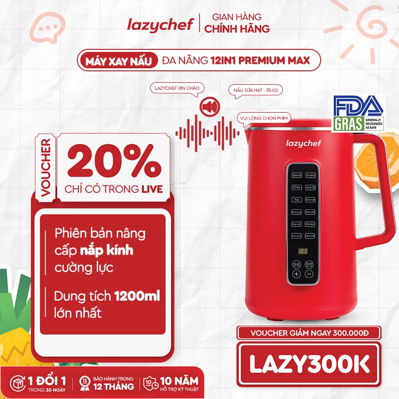 |CÓ GIỌNG NÓI TIẾNG VIỆT| MÁY XAY NẤU ĐA NĂNG 12IN1 PREMIUM MAX, MÁY LÀM SỮA HẠT CHỐNG TRÀO - CHỐNG TRÀN 12IN1 PREMIUM MAX THẾ HỆ MỚI LAZYCHEF