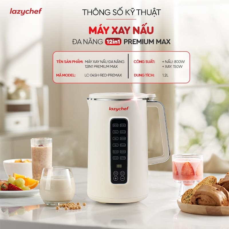 |CÓ GIỌNG NÓI TIẾNG VIỆT| MÁY XAY NẤU ĐA NĂNG 12IN1 PREMIUM MAX, MÁY LÀM SỮA HẠT CHỐNG TRÀO - CHỐNG TRÀN 12IN1 PREMIUM MAX THẾ HỆ MỚI LAZYCHEF