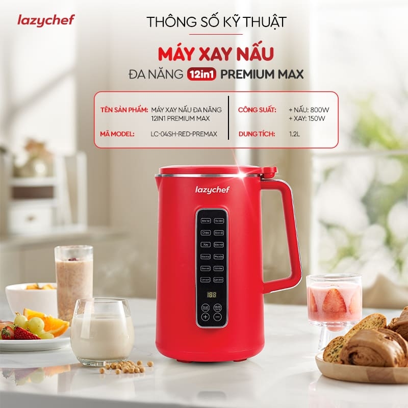 |CÓ GIỌNG NÓI TIẾNG VIỆT| MÁY XAY NẤU ĐA NĂNG 12IN1 PREMIUM MAX, MÁY LÀM SỮA HẠT CHỐNG TRÀO - CHỐNG TRÀN 12IN1 PREMIUM MAX THẾ HỆ MỚI LAZYCHEF