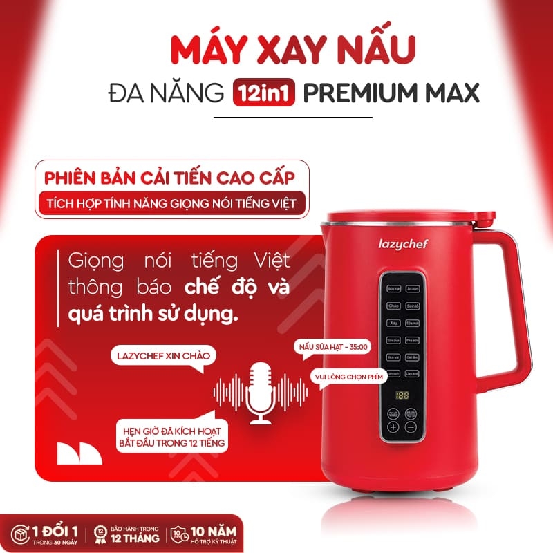 |CÓ GIỌNG NÓI TIẾNG VIỆT| MÁY XAY NẤU ĐA NĂNG 12IN1 PREMIUM MAX, MÁY LÀM SỮA HẠT CHỐNG TRÀO - CHỐNG TRÀN 12IN1 PREMIUM MAX THẾ HỆ MỚI LAZYCHEF