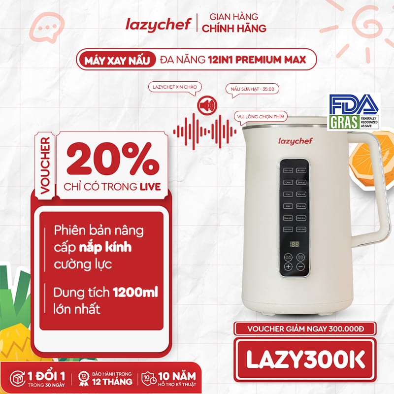 |CÓ GIỌNG NÓI TIẾNG VIỆT| MÁY XAY NẤU ĐA NĂNG 12IN1 PREMIUM MAX, MÁY LÀM SỮA HẠT CHỐNG TRÀO - CHỐNG TRÀN 12IN1 PREMIUM MAX THẾ HỆ MỚI LAZYCHEF