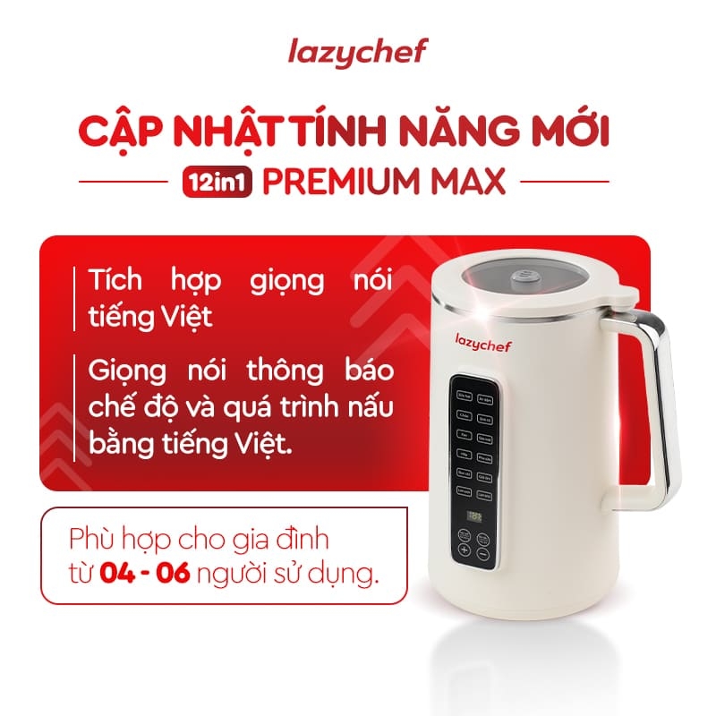 |CÓ GIỌNG NÓI TIẾNG VIỆT| MÁY XAY NẤU ĐA NĂNG 12IN1 PREMIUM MAX, MÁY LÀM SỮA HẠT CHỐNG TRÀO - CHỐNG TRÀN 12IN1 PREMIUM MAX THẾ HỆ MỚI LAZYCHEF