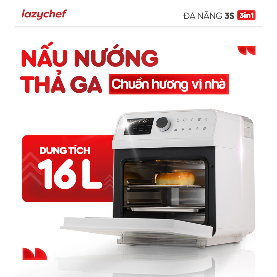|HOT| NỒI CHIÊN HƠI NƯỚC ĐA NĂNG 3S LAZYCHEF 16L
