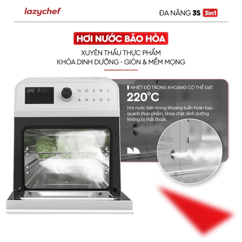 |HOT| Nồi Chiên Không Dầu Hơi Nước LazyChef 16L, Lò Nướng Đa Năng Cao Cấp 8in1, Dây Mayso Ẩn Dễ Vệ Sinh, Bảo Hành Chính Hãng 24 Tháng