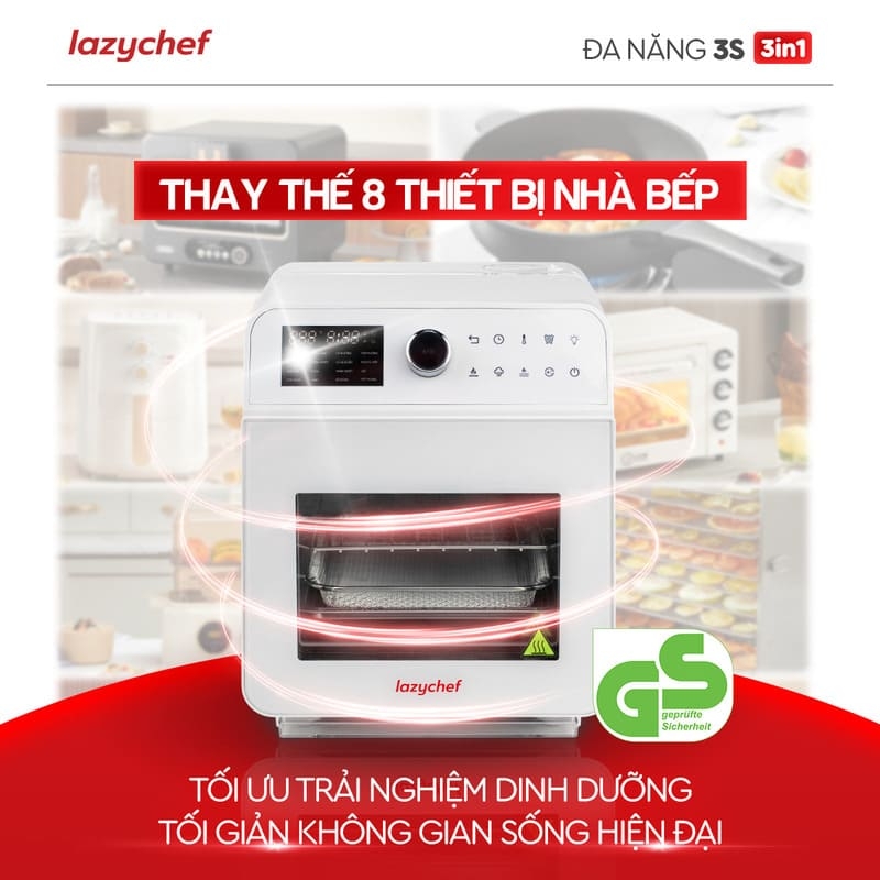 |HOT| Nồi Chiên Không Dầu Hơi Nước LazyChef 16L, Lò Nướng Đa Năng Cao Cấp 8in1, Dây Mayso Ẩn Dễ Vệ Sinh, Bảo Hành Chính Hãng 24 Tháng