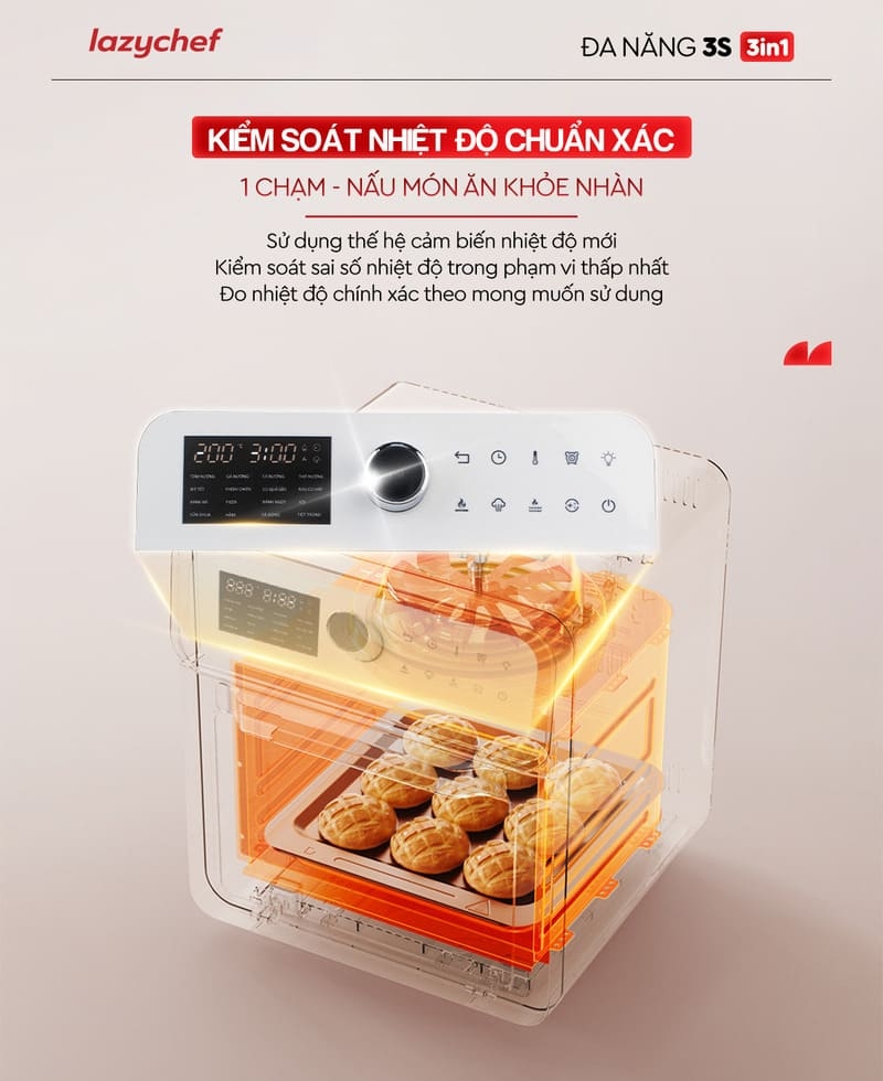 |HOT| Nồi Chiên Không Dầu Hơi Nước LazyChef 16L, Lò Nướng Đa Năng Cao Cấp 8in1, Dây Mayso Ẩn Dễ Vệ Sinh, Bảo Hành Chính Hãng 24 Tháng