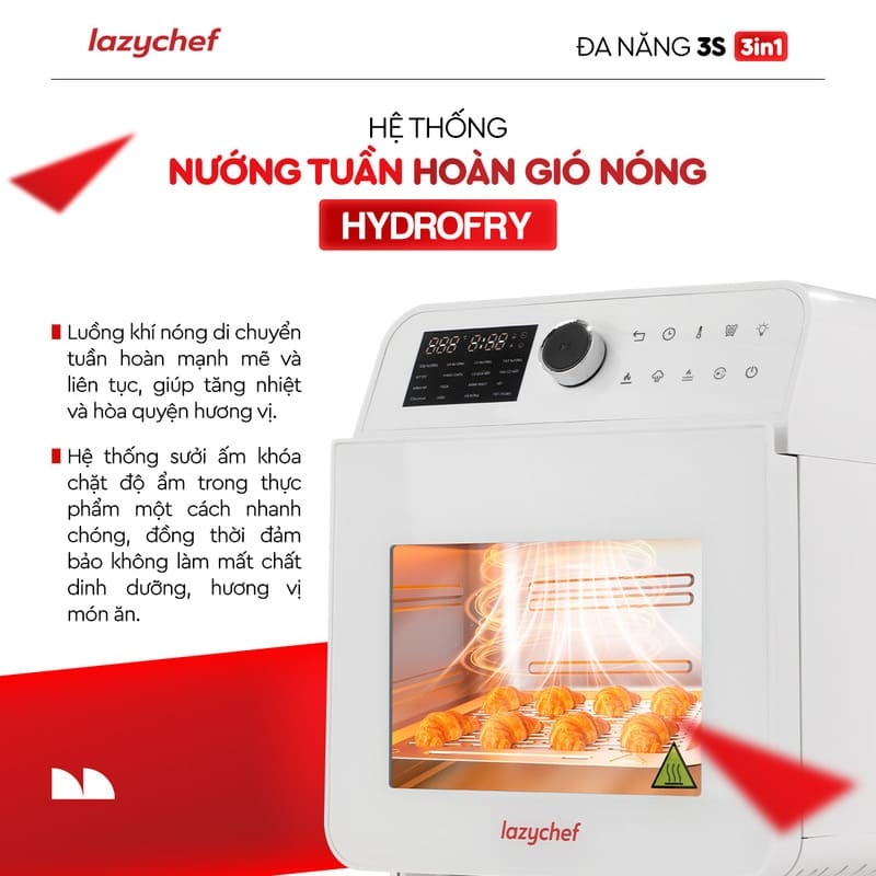 |HOT| Nồi Chiên Không Dầu Hơi Nước LazyChef 16L, Lò Nướng Đa Năng Cao Cấp 8in1, Dây Mayso Ẩn Dễ Vệ Sinh, Bảo Hành Chính Hãng 24 Tháng