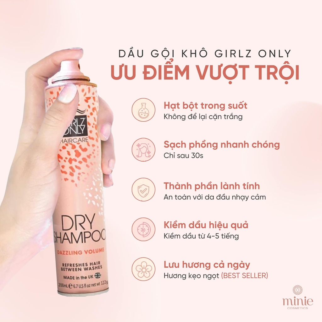 Dầu Gội Khô Làm Sạch Tóc Nếp Và Căng Phồng Vào Girlz Only Dry Shampoo Dazzling Volume 200ml