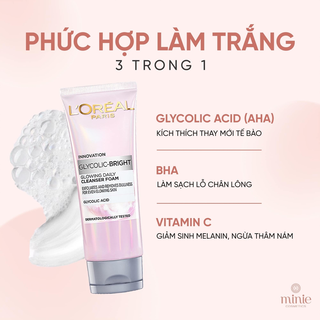 Sữa Rửa Mặt Sáng Da L'ORÉAL PARIS GLOWING DAILY CLEANSER FOAM