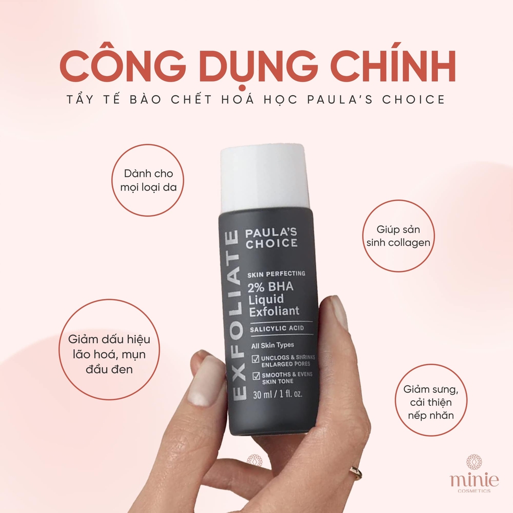 Tẩy Tế Bào Chết Hóa Học Thu Nhỏ Lỗ Chân Lông, Giảm Mụn Đầu Đen Và Mụn Ẩn Paula's Choice Skin Perfecting 2% BHA Liquid Exfoliant