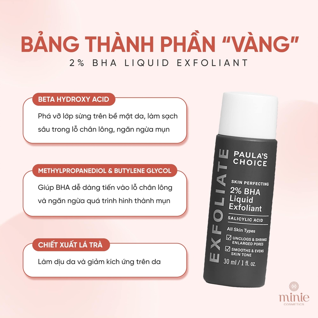 Tẩy Tế Bào Chết Hóa Học Thu Nhỏ Lỗ Chân Lông, Giảm Mụn Đầu Đen Và Mụn Ẩn Paula's Choice Skin Perfecting 2% BHA Liquid Exfoliant