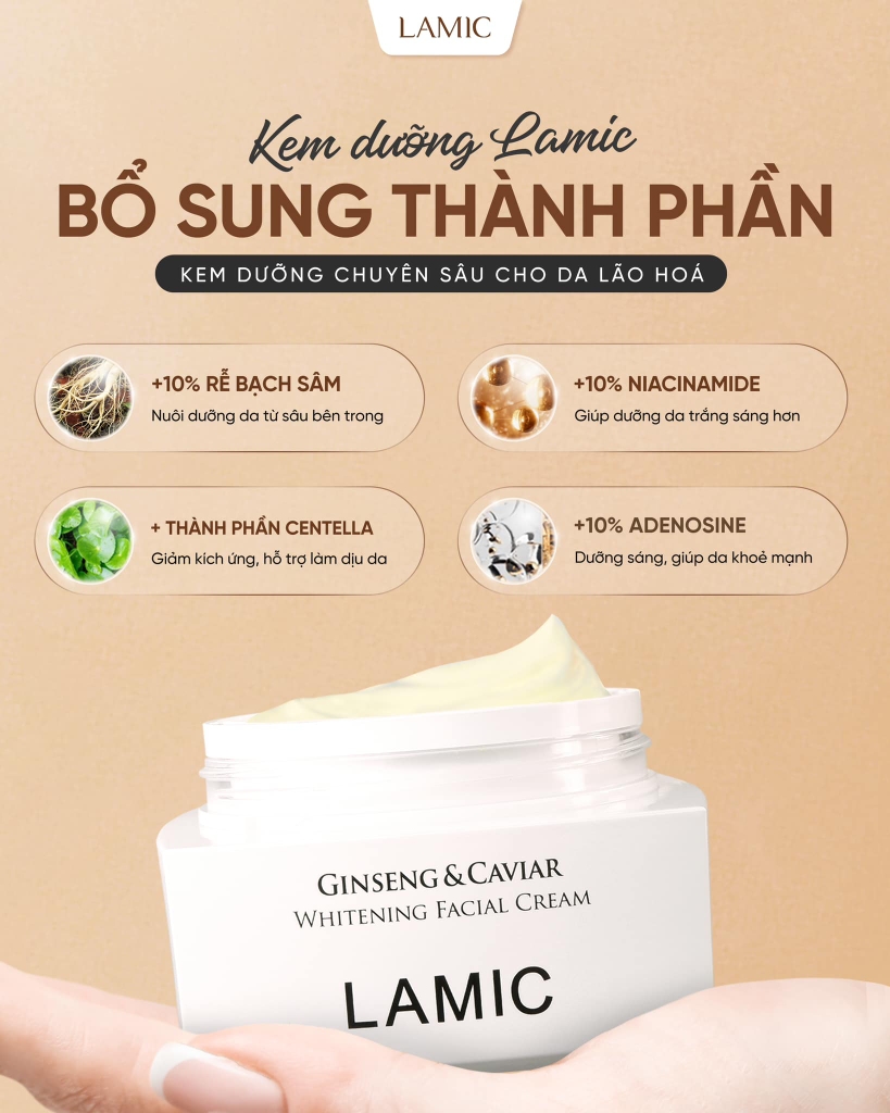 Sample Kem Dưỡng Ẩm, Nâng Tone Da, Chống Lão Hóa , Mờ Thâm Nám Lamic Ginseng & Caviar Whitening Facial Cream