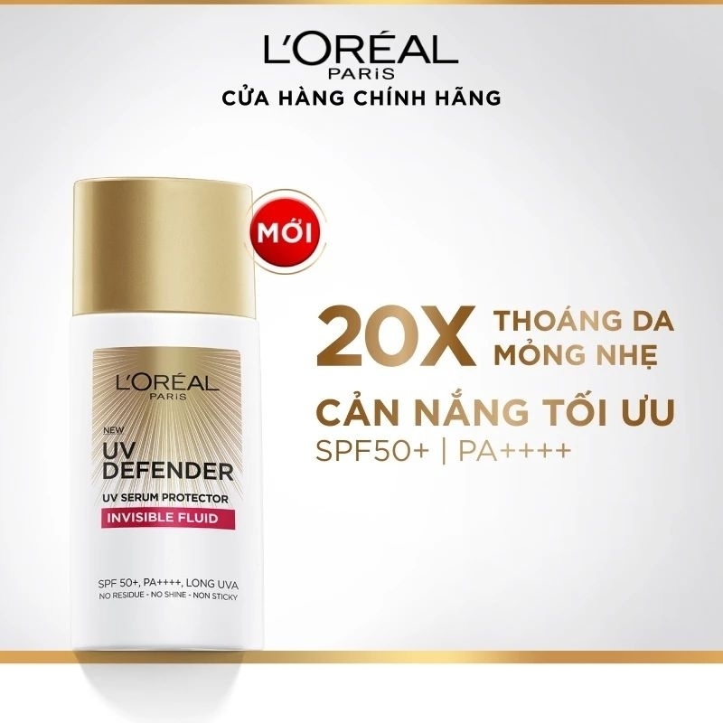 Kem Chống Nắng L'Oreal Paris X20 Thoáng Da Mỏng Nhẹ 50ml UV Defender Serum Invisible Fluid SPF50+ PA++++