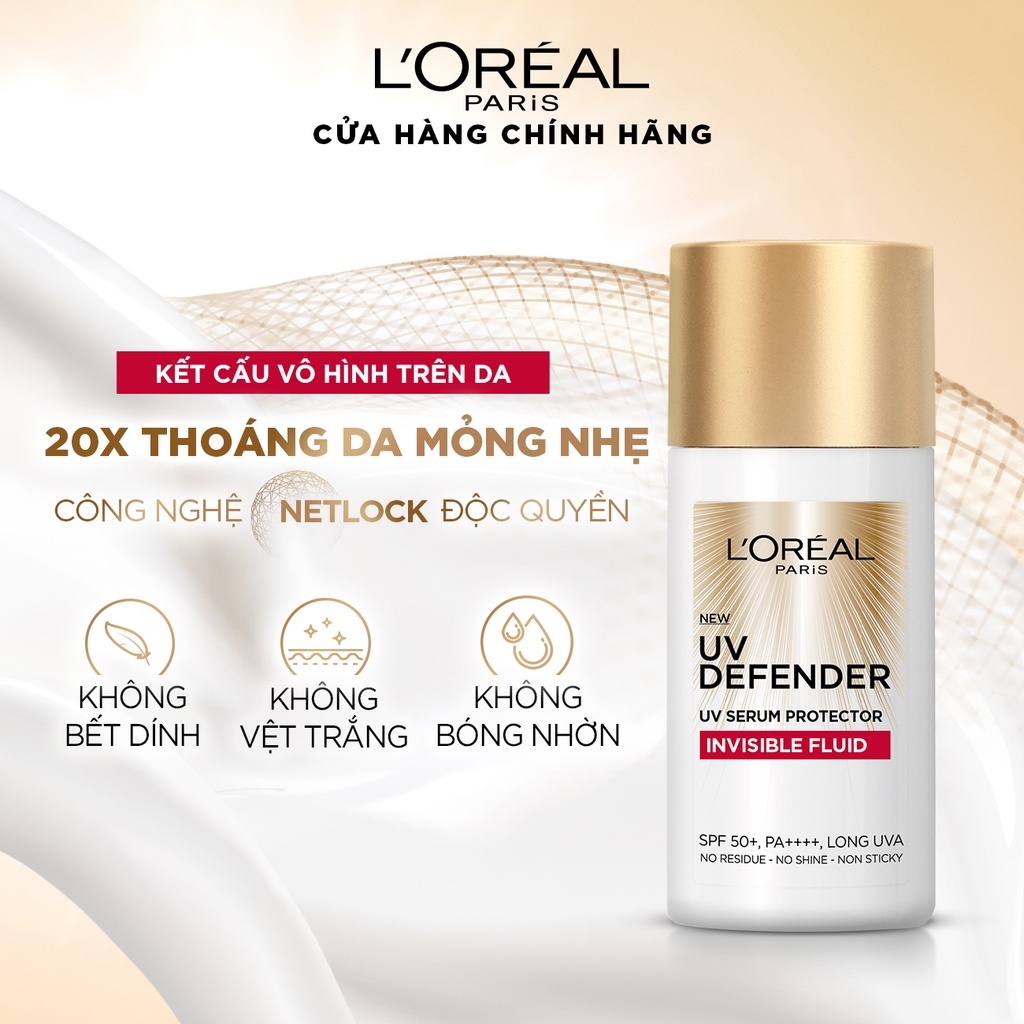 Kem Chống Nắng L'Oreal Paris X20 Thoáng Da Mỏng Nhẹ 50ml UV Defender Serum Invisible Fluid SPF50+ PA++++