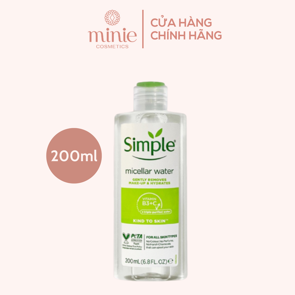 Nước Tẩy Trang Simple Làm Sạch Trang Điểm 200ml Kind To Skin Micellar Cleansing Water