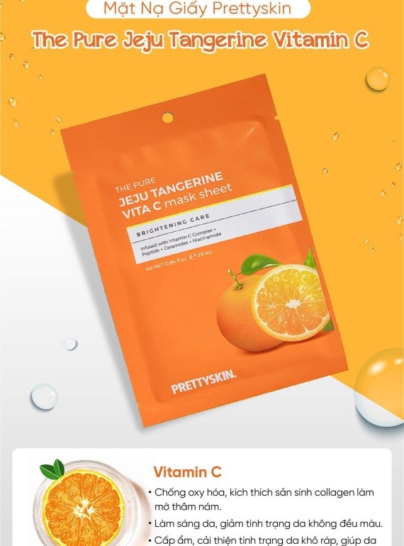 Mặt Nạ PRETTYSKIN THE PURE JEJU TANGERINE VITA C mask sheet