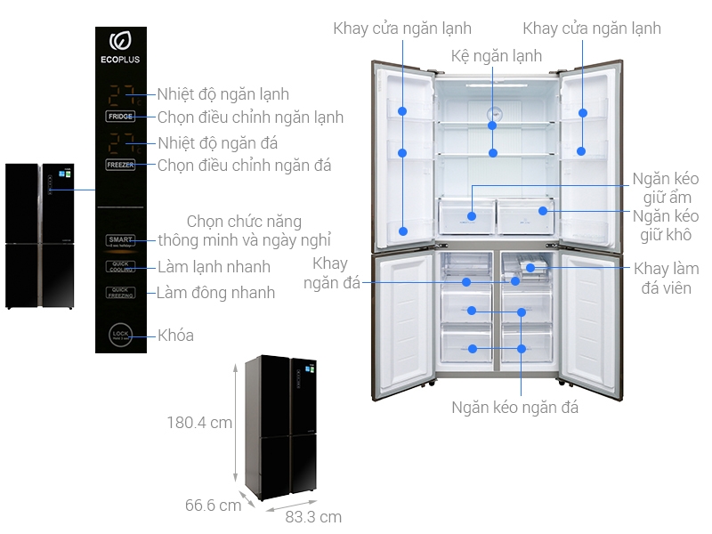 Tủ lạnh Aqua Inverter 456 lít Multi Door AQR-IG525AM GB