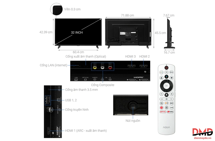 Google Tivi AQUA 32 inch AQT32K85FX