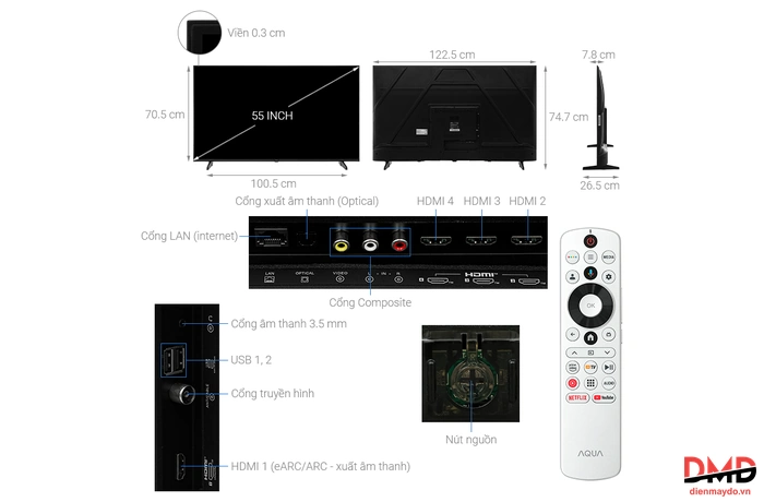 Google Tivi AQUA 55 inch AQT55K85FUX