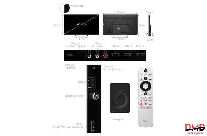 Google Tivi AQUA QLED 65 inch AQT65S80EUX