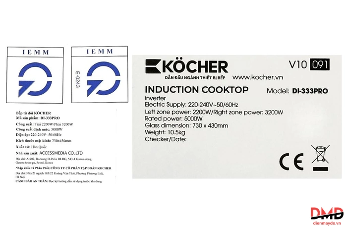 Bếp từ đôi lắp âm Kocher DI-333 Pro